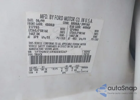 1999 Ford F-250 Lariat/Xl/Xlt z USA, uszkodzony, nr VIN 1FTNW21S9XEE85347